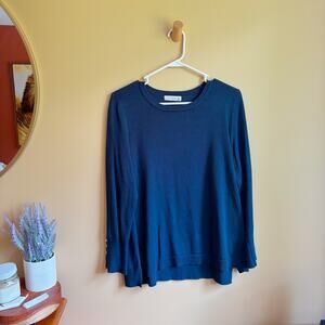 Retrology Crewneck Sweater Navy Blue Gold Button Detail Braided Trim Size Large